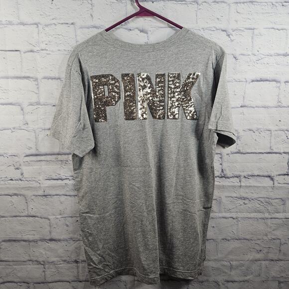 VICTORIA’S SECRET PINK POCKET TEE SHIRT BLING!! GREY SIZE SMALL - Picture 3 of 4